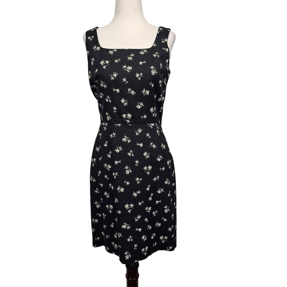 Ann Taylor Dress Womens 2 Black White Floral Sleeveless‎ Square Neck Cocktail